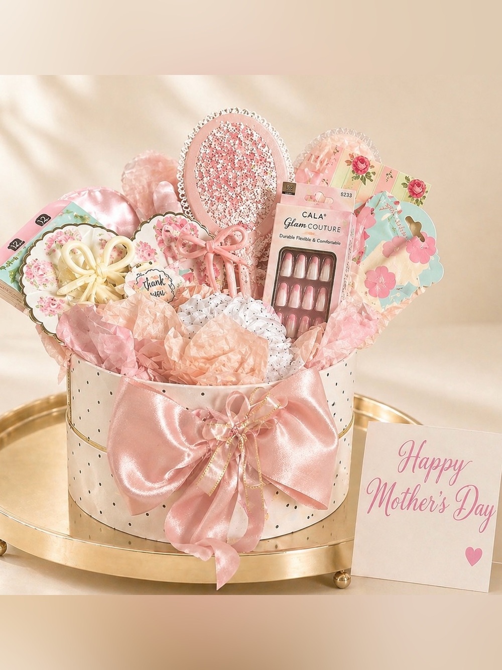 Coquette Mother’s Day Gift Set Pink Bow Slippers Candle Nails Mirror Spa Box